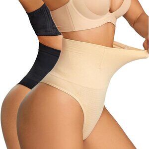 Women's Black Beige Mid Waisted Tummy Control Shapewear Underwear Seamless